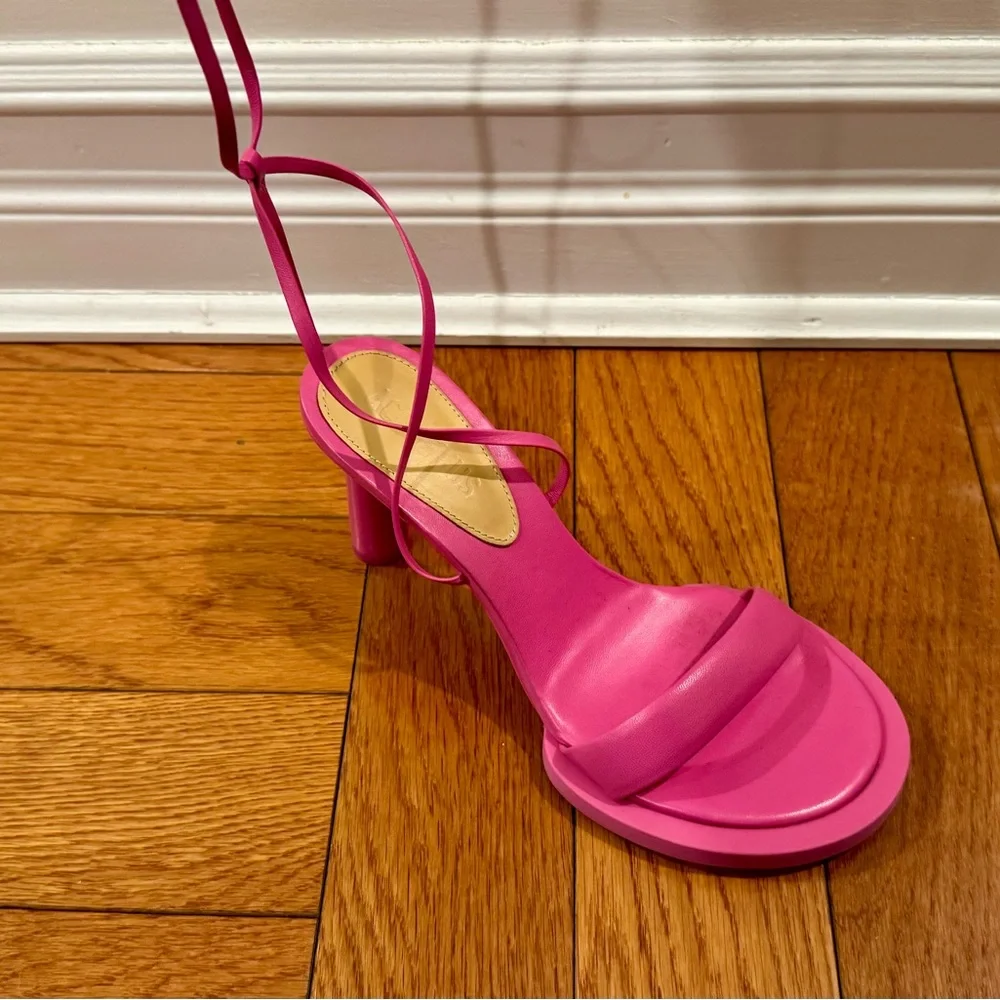 JACQUEMUS Les Carre Rond Asymmetric Lace-up Leather Sandals Pink Size 38 - Picture 3 of 6